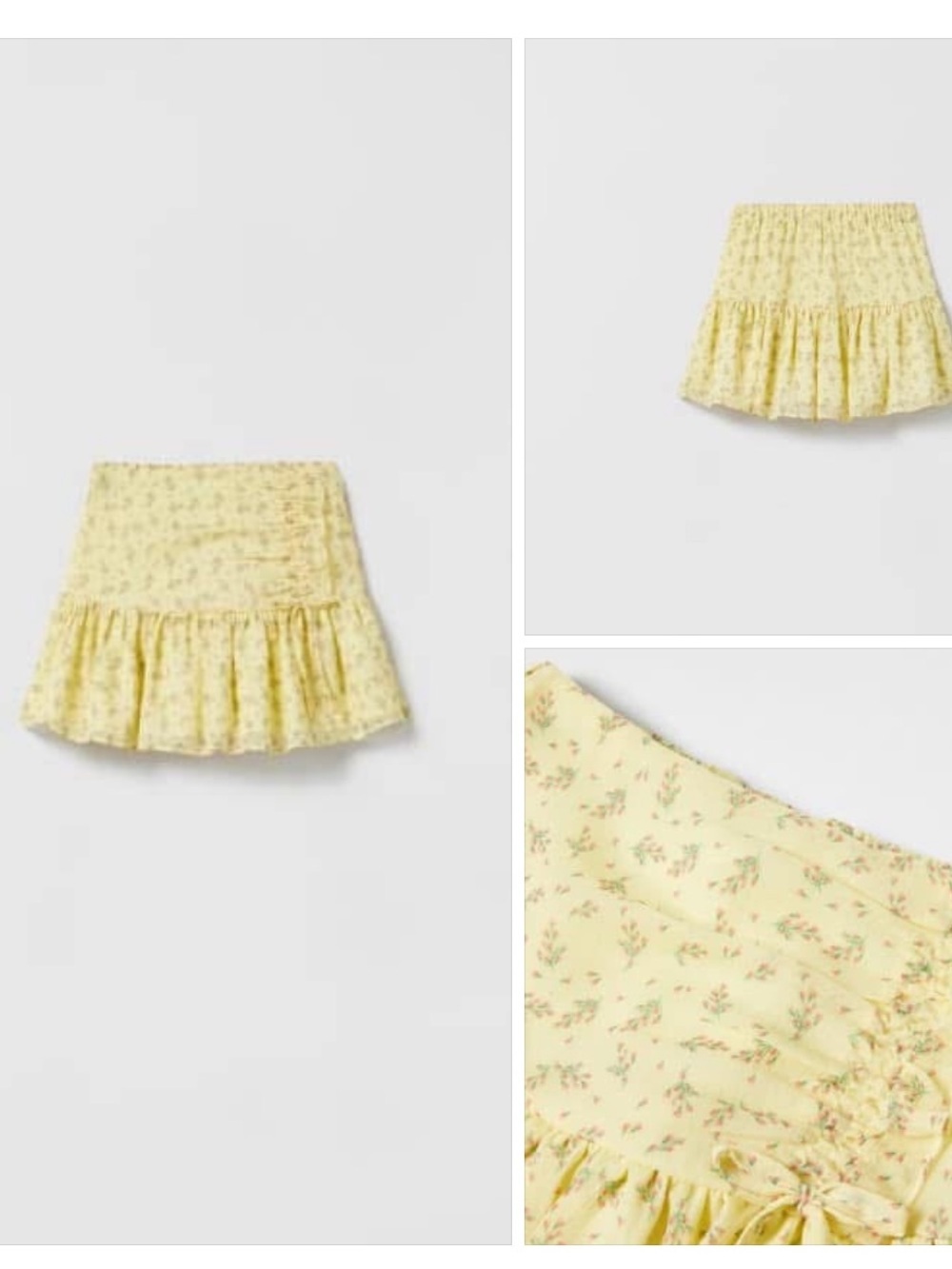 Girls ZARA Yellow Floral Mini Skirt, elastic back, flat front, tie bow, lined